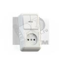 ОПТИМА Блок Выключатель 2 клавишный с подсветкой 10А/ розетка 16А БКВР-431 наружный белый (8063)