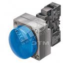 Кнопка круглая с подсветкой металлическая + встроенный светодиод 230V AC синяя с держателем с пружинными контактами