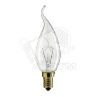 Лампа накаливания декоративная ДС 40вт BXS35 230в E14 прозрачная свеча на ветру (921476844213)