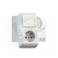 ОПТИМА Блок Выключатель 1 клавишный 10А/ розетка с заземлением 16А БКВР-405 наружный белый (8064)