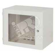Шкаф настенный 19 дюймовый SWJ 18U 871x600х400 с стеклянной дверью серый сбранный (10974)